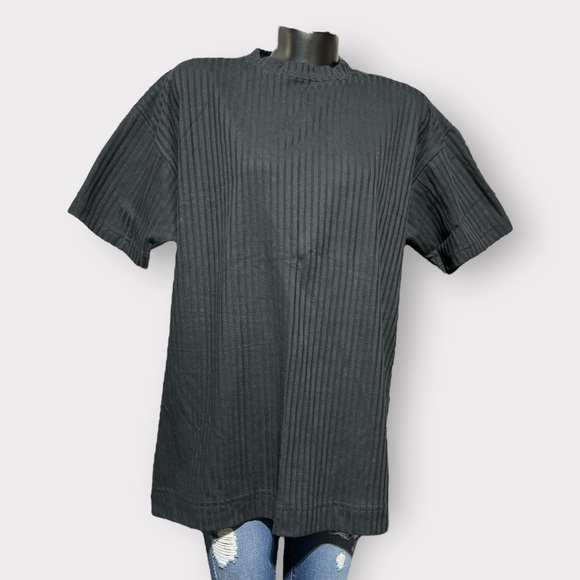 195 Vintage 80s NEW Mock Neck Tee Ribbed Womens 40 20W Black Classic NWT Auction - Picture 1 of 1